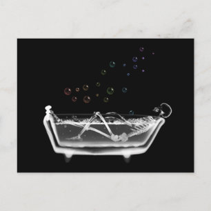 Bath Tub X-Ray Skeleton - Rainbow Bubbles Postcard