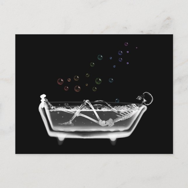 Bath Tub X-Ray Skeleton - Rainbow Bubbles Postcard (Front)
