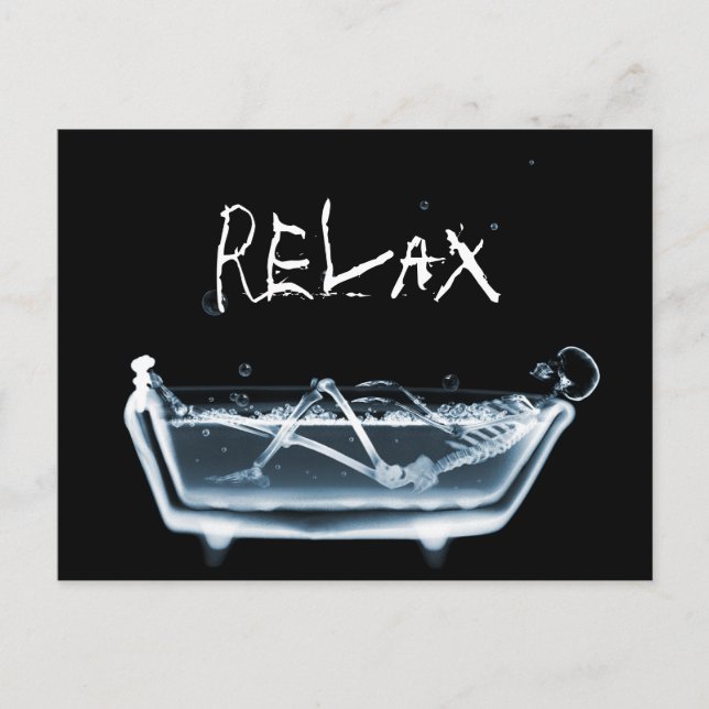 BATH TUB X-RAY VISION SKELETON - BLUE POSTCARD (Front)