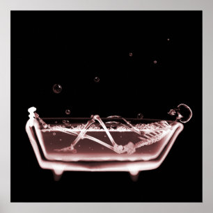 BATH TUB X-RAY VISION SKELETON - RED POSTER