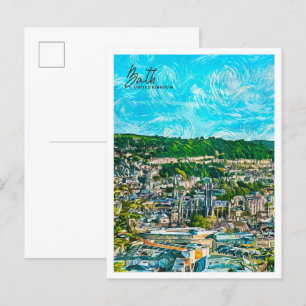 Bath United Kingdom Beautiful Oil Paint City Postcard