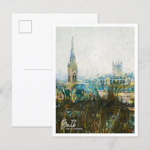 Bath United Kingdom Oil Paint City Landscape Postcard