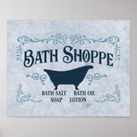 Bathe, Bath Time, Spa 14" x 11"in Blue