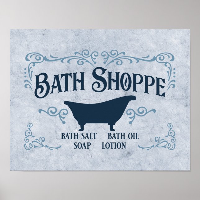 Bathe, Bath Time, Spa 14" x 11"in Blue Poster (Front)