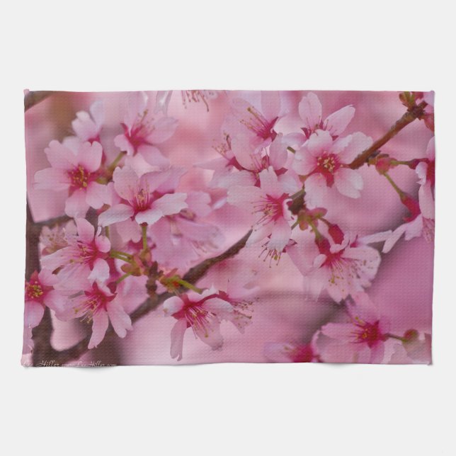 Bathed in Pink Japanese Cherry Blossoms Kitchen Towel (Horizontal)