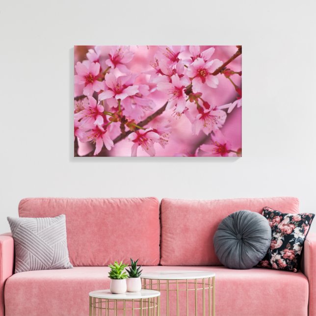 Bathed in Pink Japanese Cherry Blossoms Poster Canvas Print (Insitu(LivingRoom))