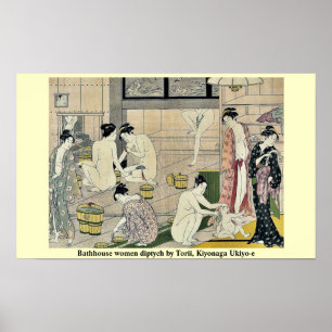 Bathhouse women diptych by Torii, Kiyonaga Ukiyo-e Poster