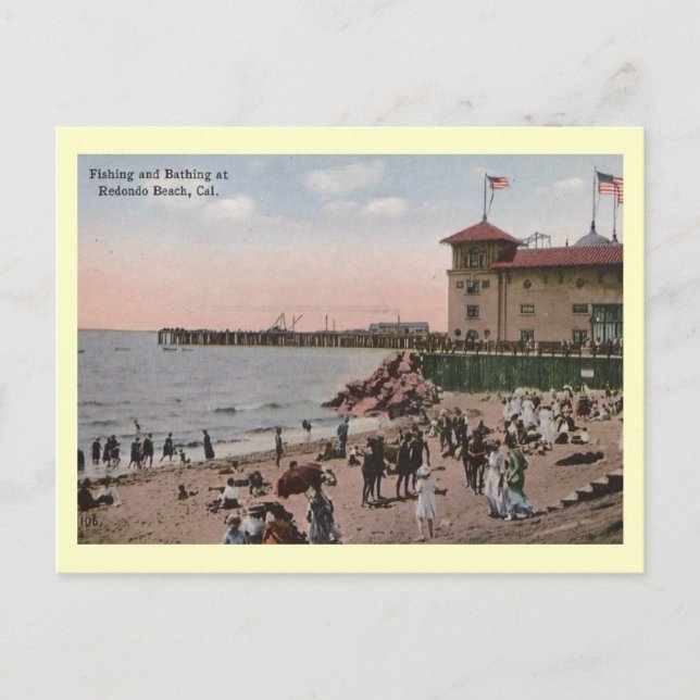 Bathing Beach, Redondo Beach California Vintage Postcard (Front)