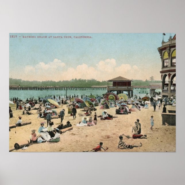 Bathing Beach, Santa Cruz CA Vintage Poster (Front)