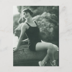 Bathing beauty !! Cute 1920's flapper girl Postcard