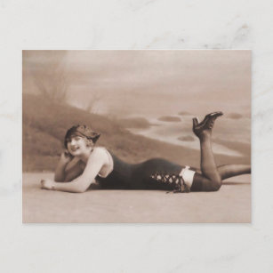 Bathing beauty !! Cute 1920's flapper girl  Postcard
