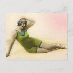 Bathing Beauty in Lime Green Postcard