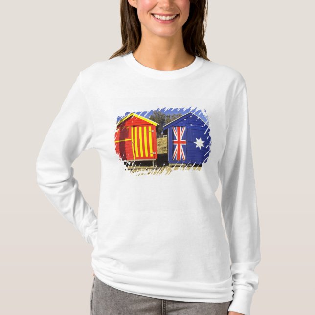 Bathing Boxes, Middle Brighton Beach, Port 2 T-Shirt (Front)