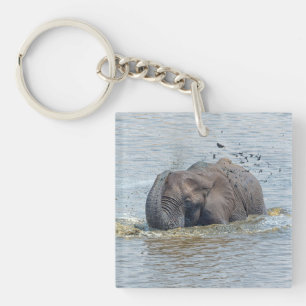 Bathing elephant keychain