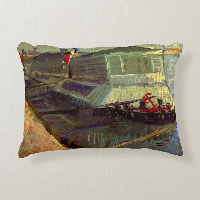 Bathing Float on Seine Asniere by Vincent van Gogh Decorative Pillow (Front)