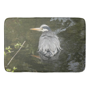 Bathing Grey Heron Bath Mat