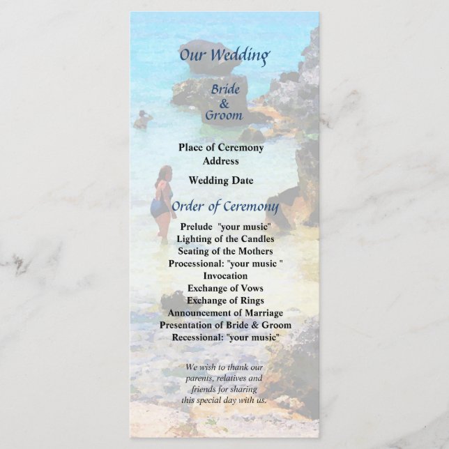 Bathing in the Ocean St. George Wedding Program (Front)