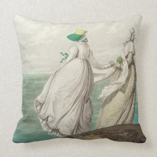 Bathing Place, from 'Gallery of Fashion', 1797 (co Throw Pillow