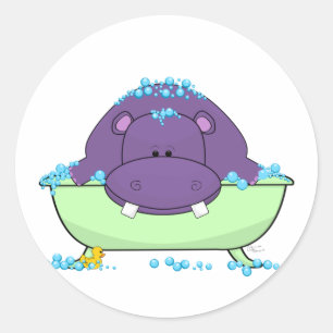 Bathing Purple Hippo Classic Round Sticker