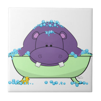 Bathing Purple Hippo Tile