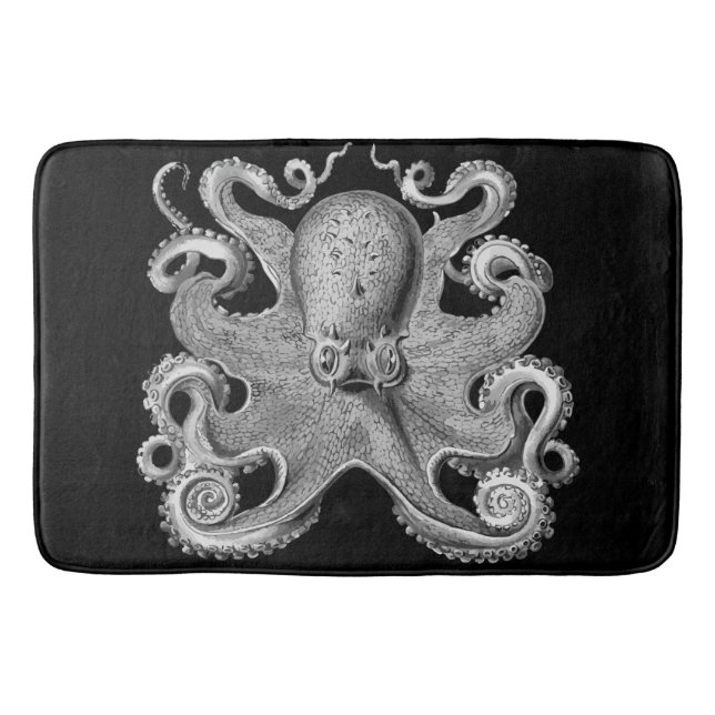 Bathmat black grey Octopus (Front)