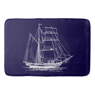 Bathmat Blue sail boat ship nautical sailboat