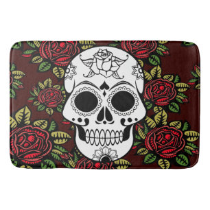 Bathmat Christmas Retro funky roses sugar skull
