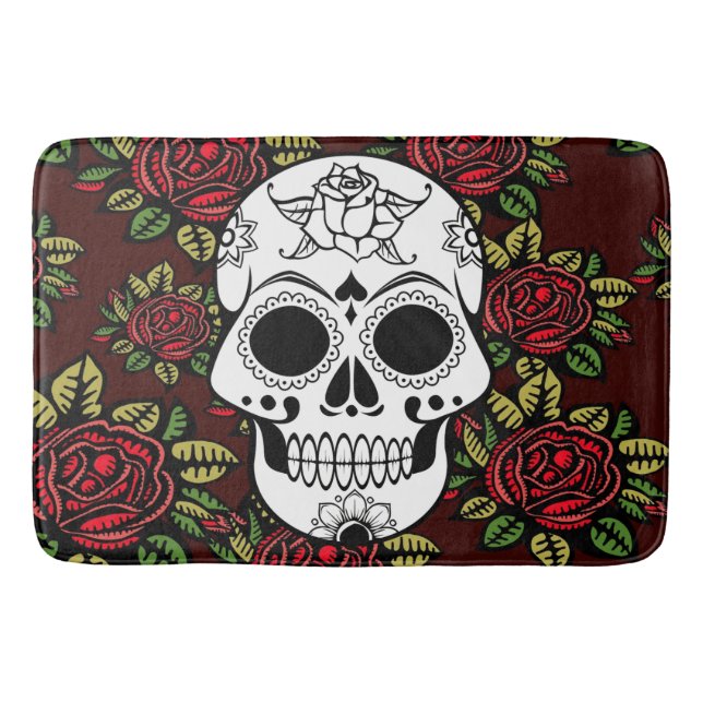 Bathmat Christmas Retro funky roses sugar skull (Front)