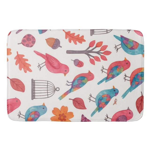 Bathroom Carpet Birds and Flowers DESING Bath Mat (Front)