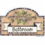"Bathroom" - Decorative Sign Photo Sculpture Ornament<br><div class="desc">Bathroom Door sign. Beige background with floral decoration</div>