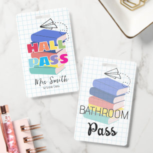Bathroom Hall Pass Books Doodle Lanyard Badge