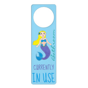 Bathroom In Use Occupied Purple Mermaid Door Hanger