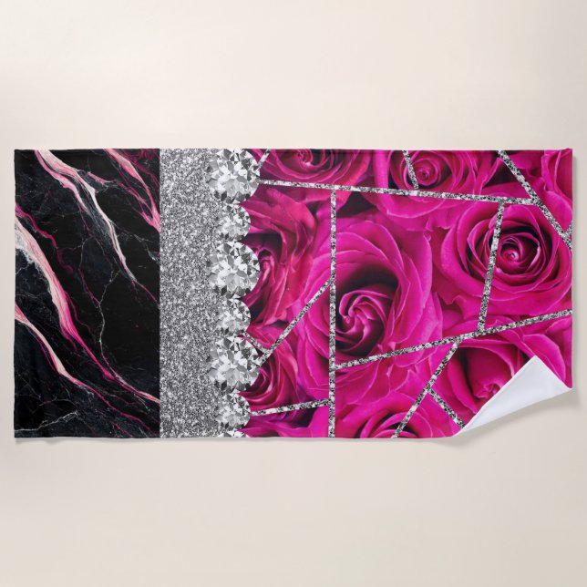Bathroom Interior Design Home Black Glitter Marble Beach Towel (Front)