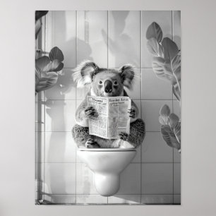 Bathroom Koala on Toilet Print, Funny Poster Bathr