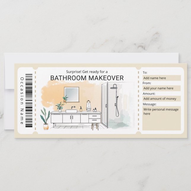 Bathroom Makeover Gift Certificate Invitation (Front)