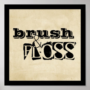 bathroom poster text brush and floss wall art