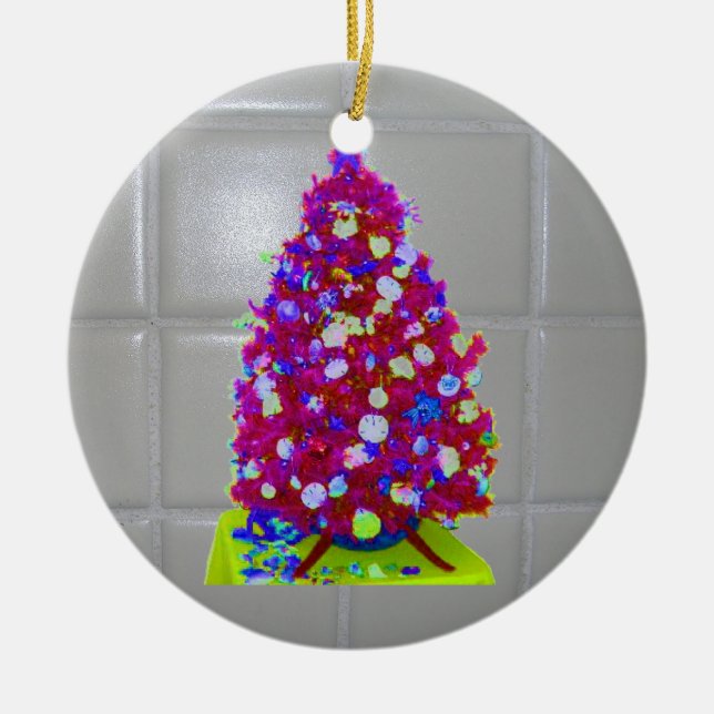 Bathroom Tile Pink Tree Ceramic Ornament (Front)