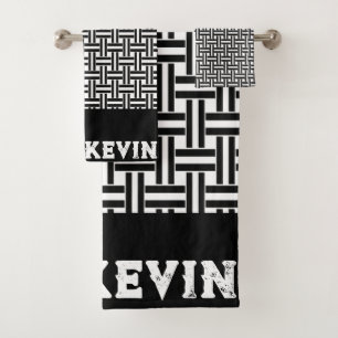 Bathroom Towel Black & White Stripe