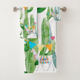 Bathroom Towel Set Boho Llama Bohemian Cacti Deser