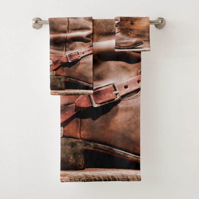 Bathroom Towel Set Cowboy Boots Barn Wood Rustic C (Insitu)