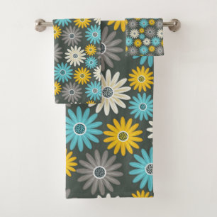 Bathroom Towel Set, Grey Daisies
