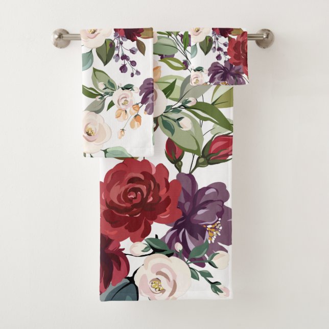 Bathroom Towel Set White Roses Gold Geometric (Insitu)