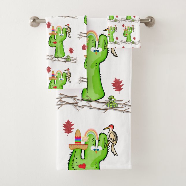 Bathroom Towel Sets Bird Cactus (Insitu)