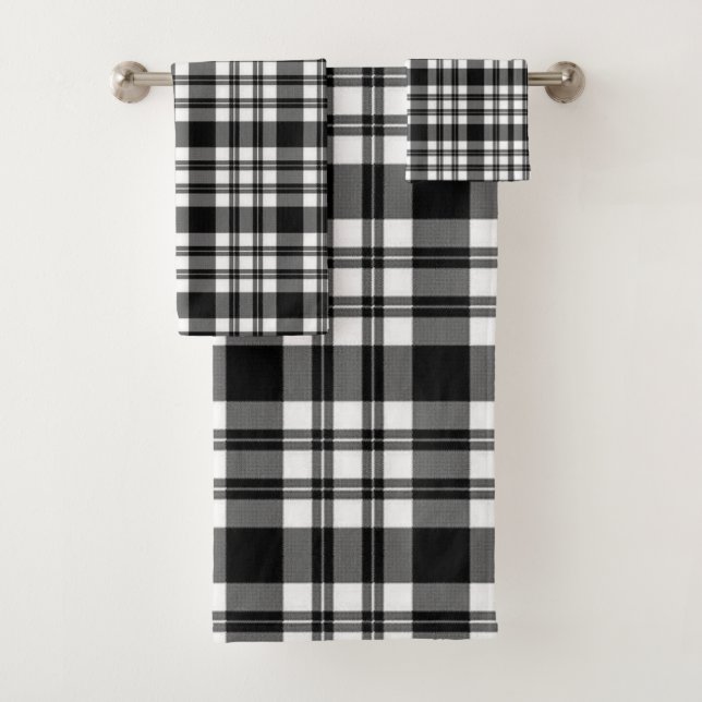 Bathroom Towel Sets Black and White Plaid (Insitu)