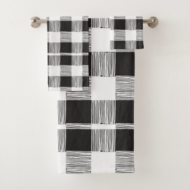 Bathroom Towel Sets Black and White Plaid (Insitu)