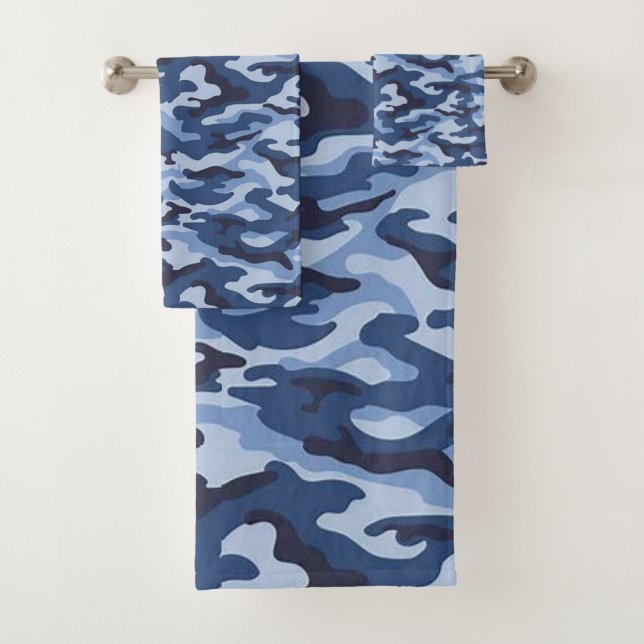 Bathroom Towel Sets Blue Army (Insitu)