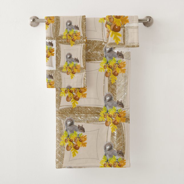 Bathroom Towel Sets Brown Squirrel Acorns (Insitu)