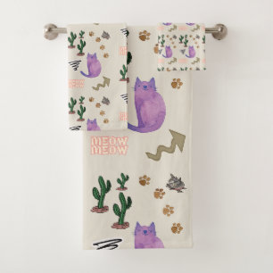 Bathroom Towel Sets Cat Fish Cactus