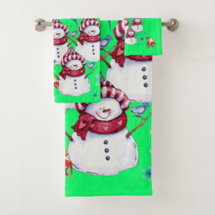 Bathroom Towel Sets Christmas Snowman Santa 
