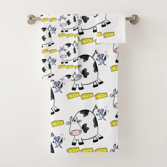Bathroom Towel Sets Cow Mouse Mice Cheese  (Insitu)